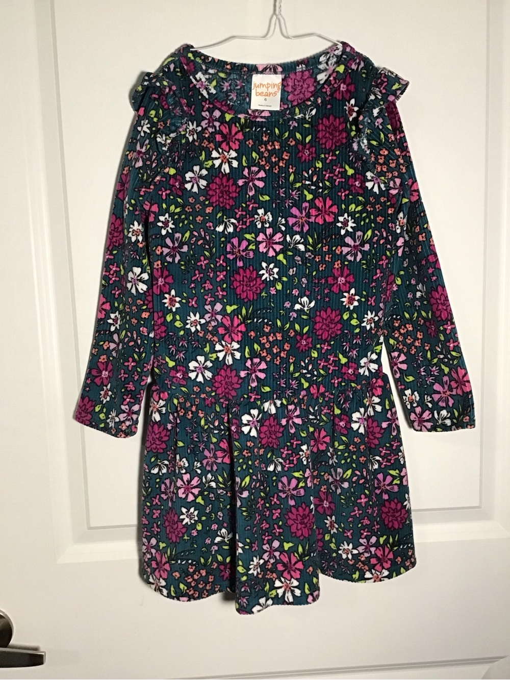 Jumping Beans Teal Floral Print Dress with Pink & White Accents Size 6